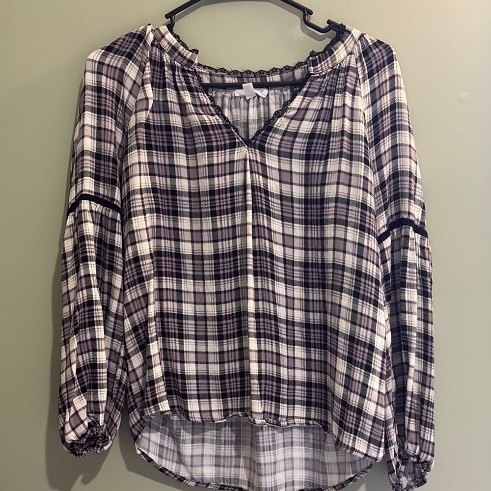 Plaid Women's Top - Black, Purple and White